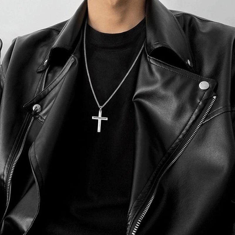 MILACOLATO Solid S925 Sterling Silver Cross Necklace for Men Women | 2mm Durable Sterling Silver Cuban Link Curb Chain Cross Pendant Necklace | Crucifix Cross Pendant Necklace Jewelry 24 Inches - Image 4